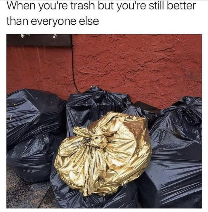 gold trash meme - When you're trash but you're still better than everyone else