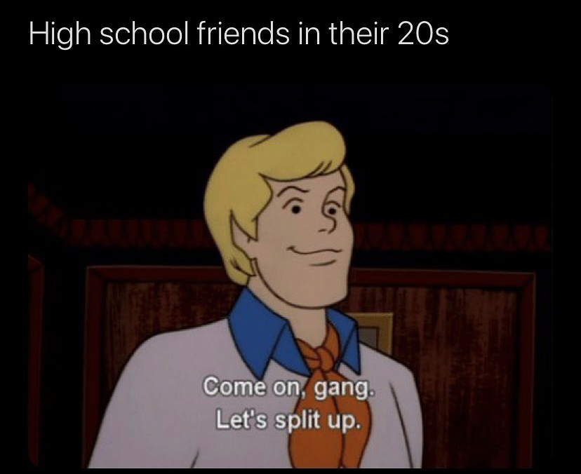 lets split up gang - High school friends in their 20s Come on, gang. Let's split up.