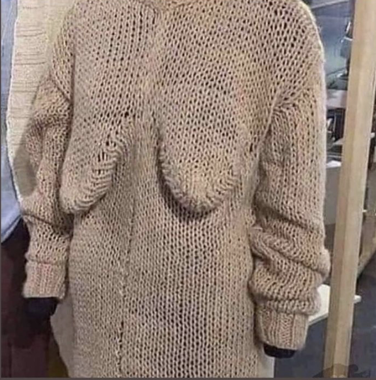 knitted sweater with saggy boobs