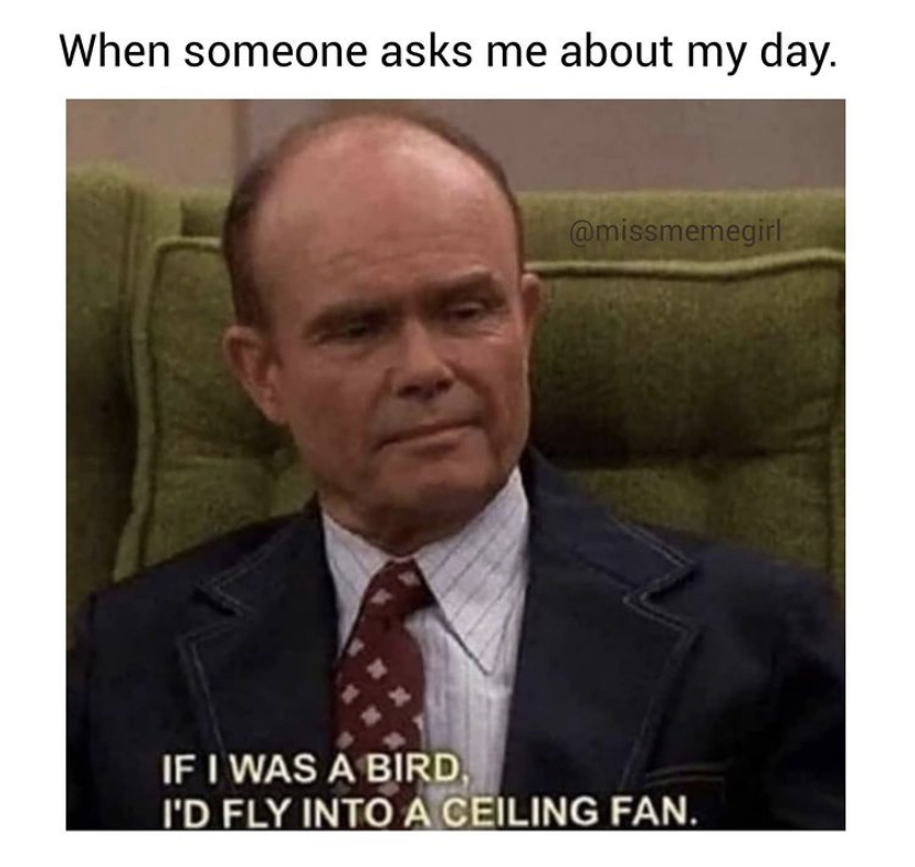 red forman - When someone asks me about my day. If I Was A Bird I'D Fly Into A Ceiling Fan.
