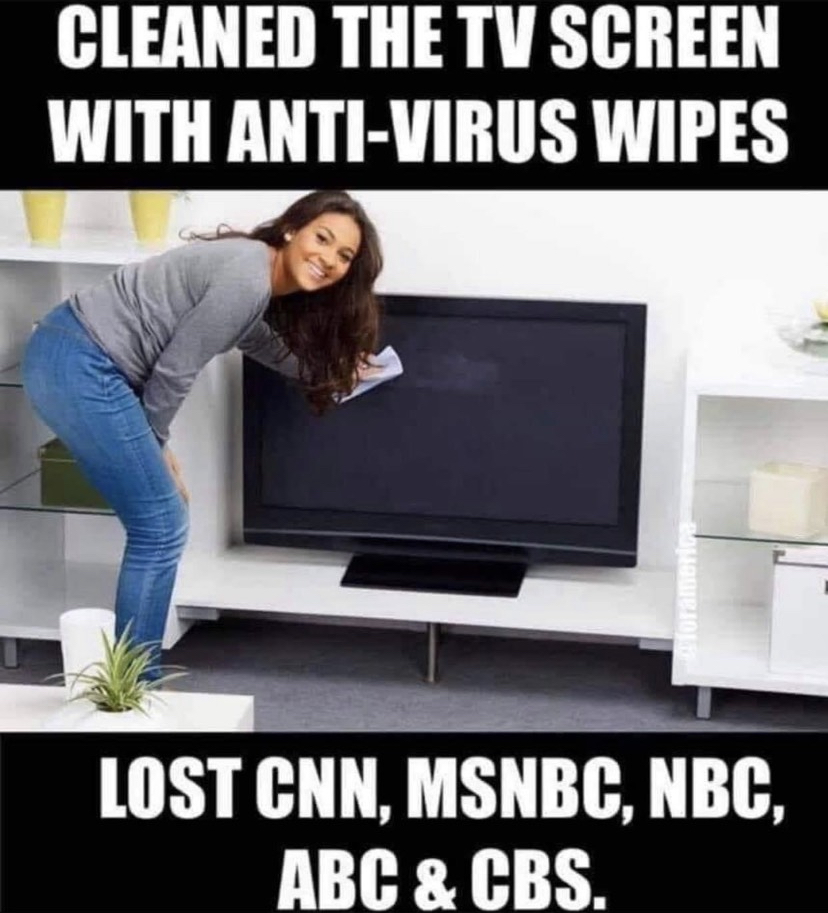 cleaned the tv screen with anti virus wipes - Cleaned The Tv Screen With AntiVirus Wipes Lost Cnn, Msnbc, Nbc, Abc & Cbs.