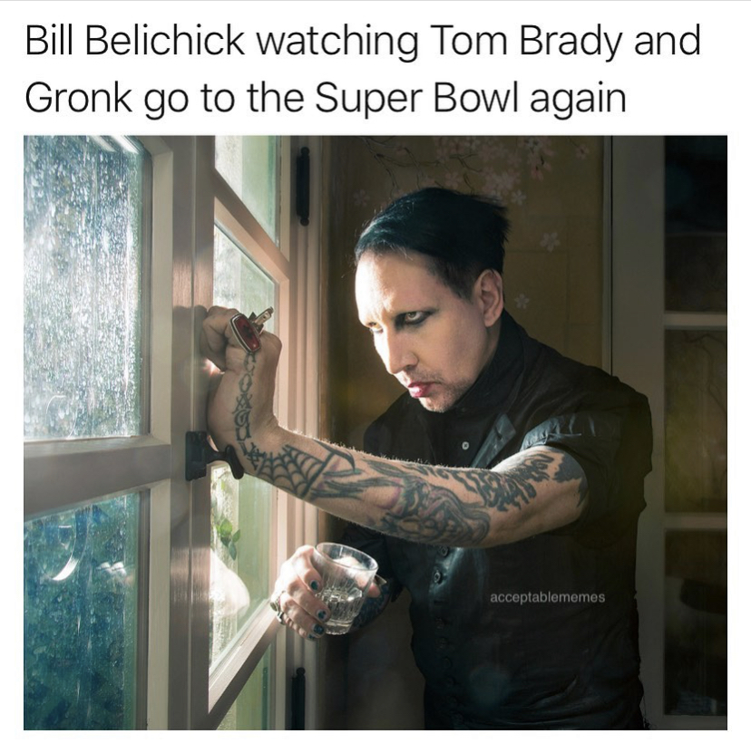 marilyn manson bird feeder meme - Bill Belichick watching Tom Brady and Gronk go to the Super Bowl again acceptablememes