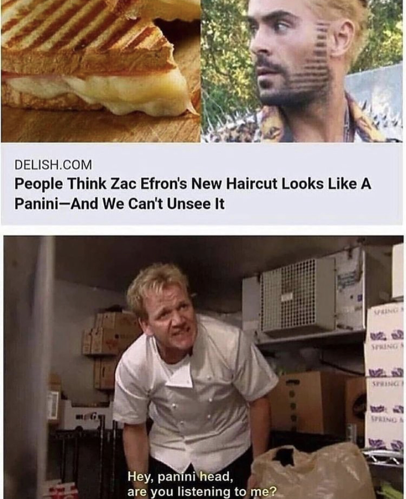 panini head - Delish.Com People Think Zac Efron's New Haircut Looks A PaniniAnd We Can't Unsee It Os Hey, panini head, are you listening to me?