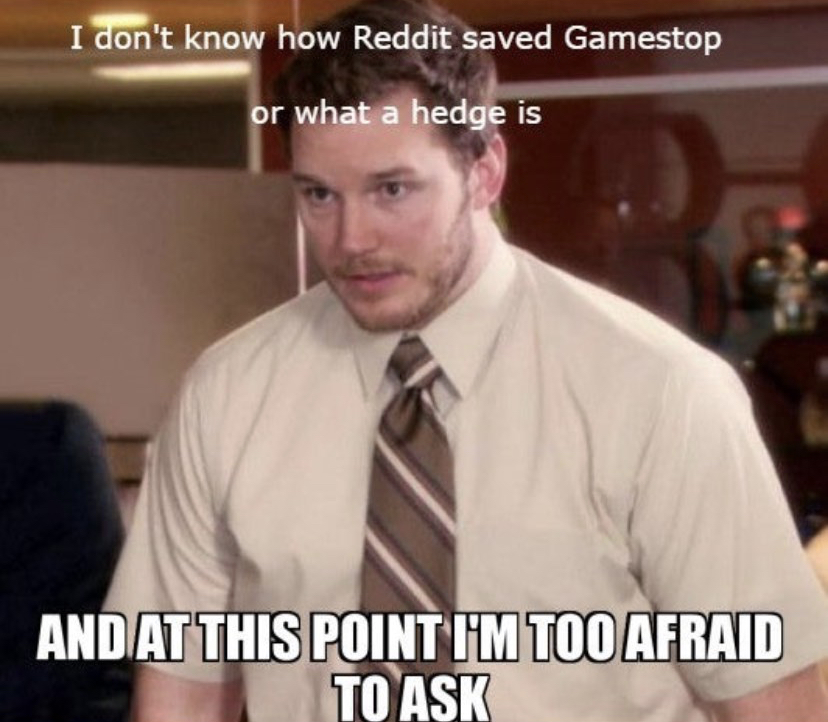 point i m too afraid to ask - I don't know how Reddit saved Gamestop or what a hedge is And At This Point I'M Too Afraid To Ask