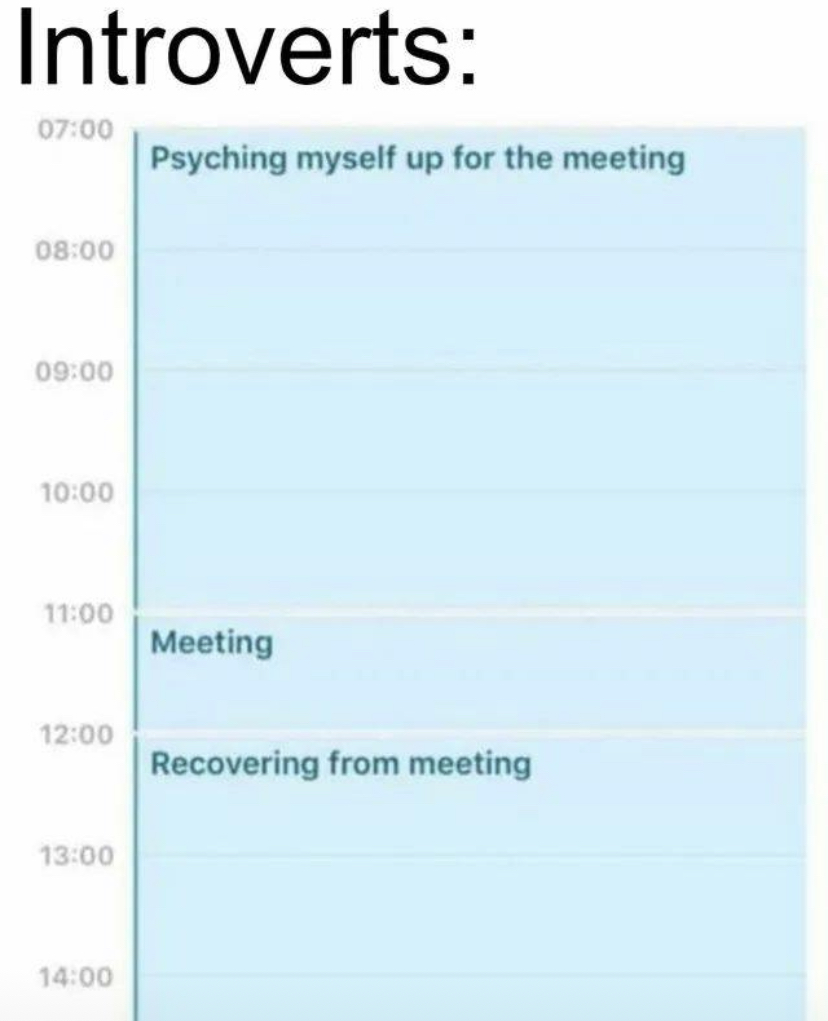 funny memes and pics - introverts meeting - Introverts Psyching myself up for the meeting Meeting Recovering from meeting