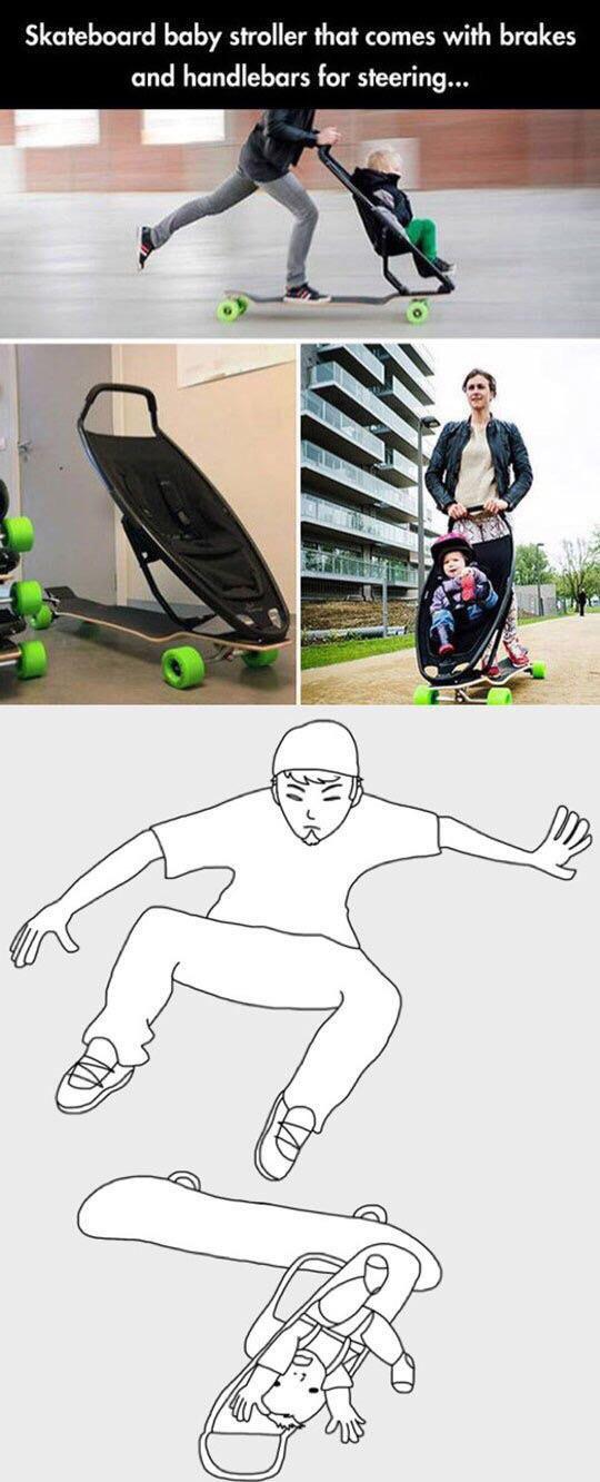 funny meme - skateboard stroller meme - Skateboard baby stroller that comes with brakes and handlebars for steering..., Bus