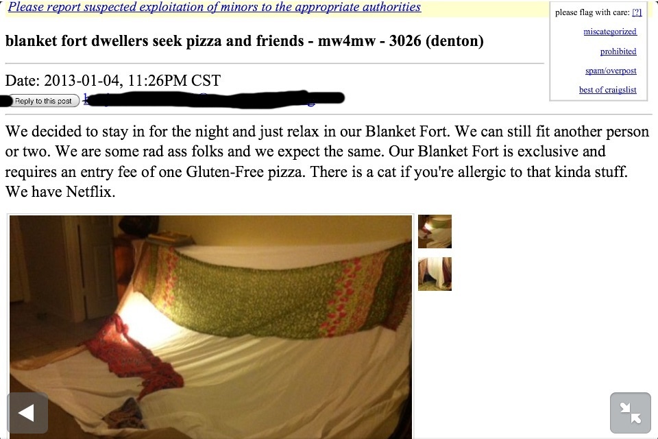 Craigslist couple wants another couple to share their fort with