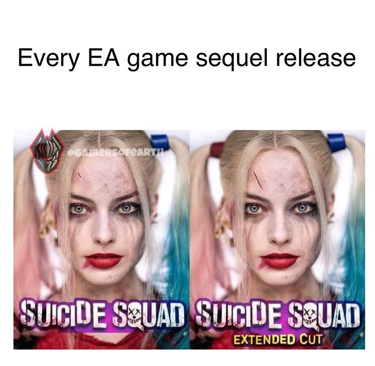 Suicide Squad Dank meme abotu the extended cut being a larger cut on her forehead