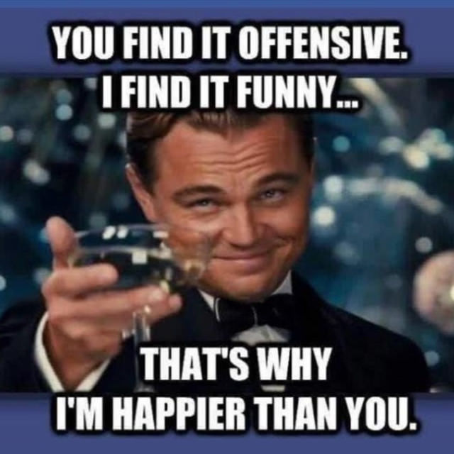 leonardo dicaprio meme about different sense of humour and being happy instead of offended
