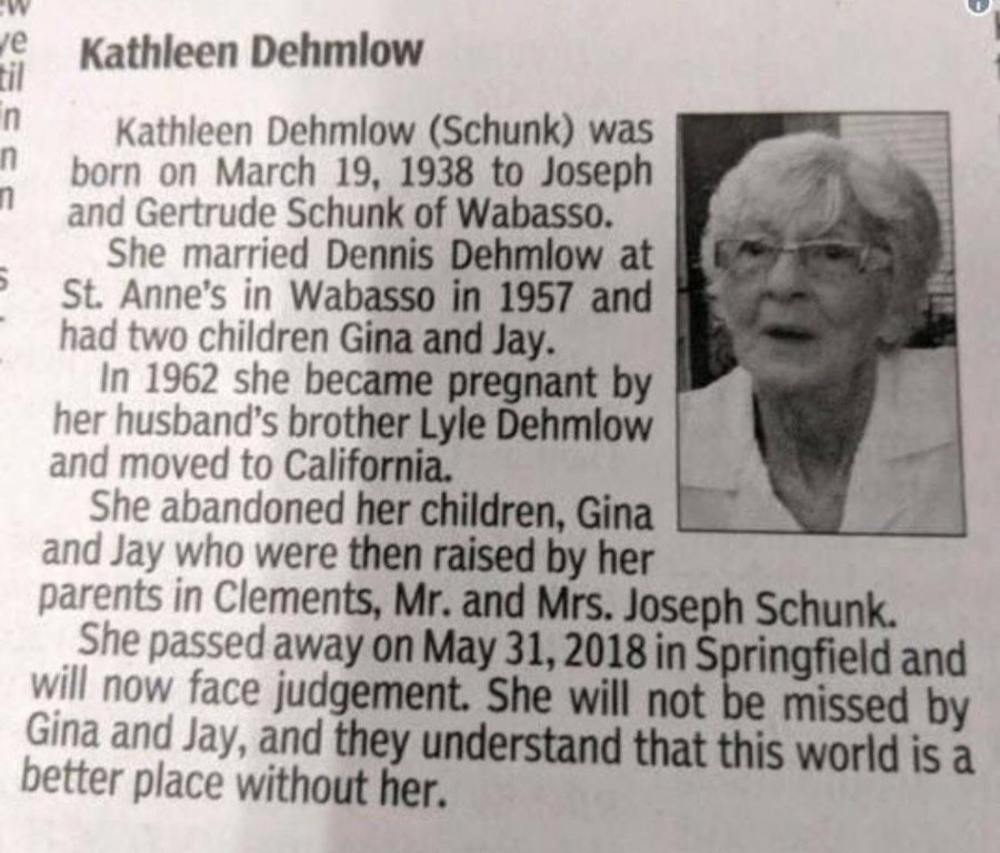 Obituary that basically says this world is a better place without the deceased
