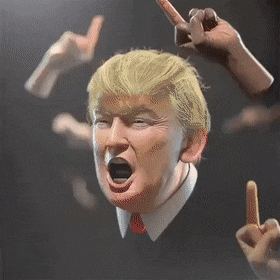 animation of Trump getting punched in the face with middle fingers