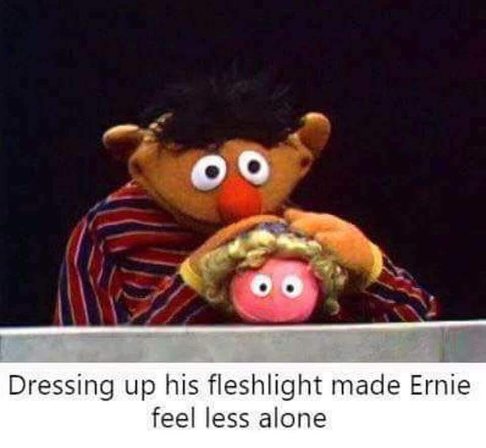 Ernie dresses up his fleshlight