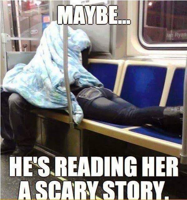 reading a scary story on the train