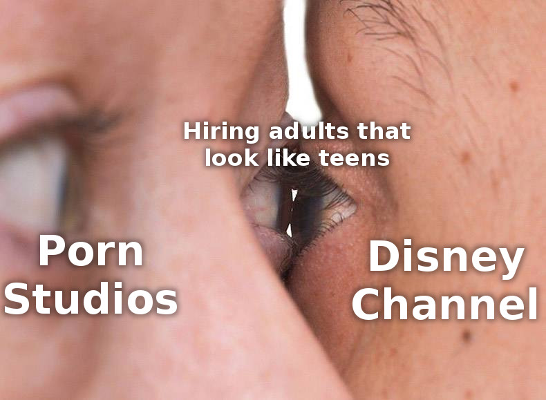 dank meme of eyes touching and how adult movie studios and disney channel see eye to eye on the concept of hiring adults that resemble teens