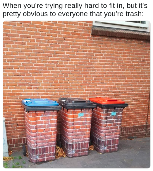 dank memes- trashy meme about trying to fit in but everyone knows you are trash