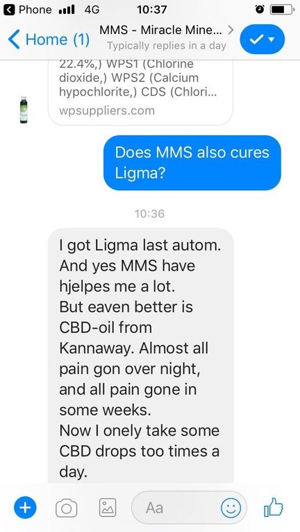DM of multilevel marketing pitch in which he claims the product helps cure ligma
