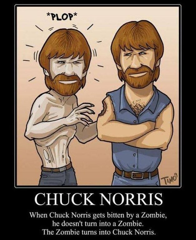 meme of what happens when a Zombie bites Chuck Norris