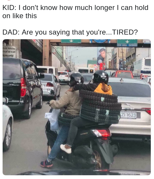 dad joke meme about the word TIRED