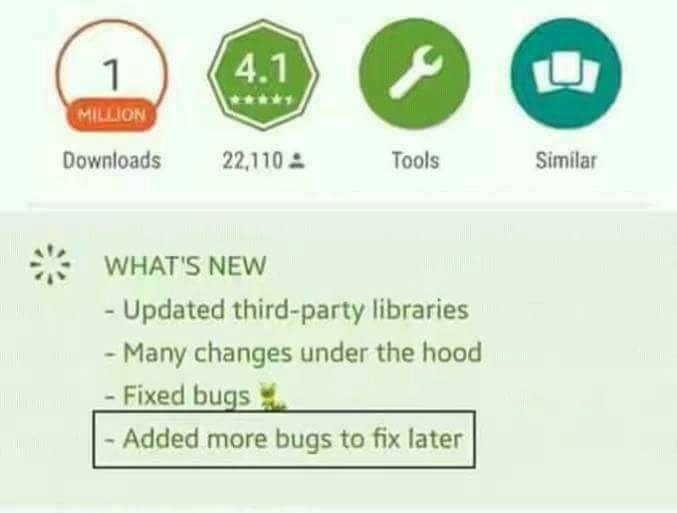news update for an app listing adding problem to fix in the next update