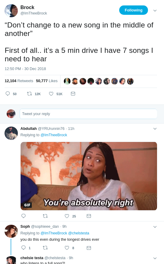 Twitter thread about changing songs without waiting for them to finish