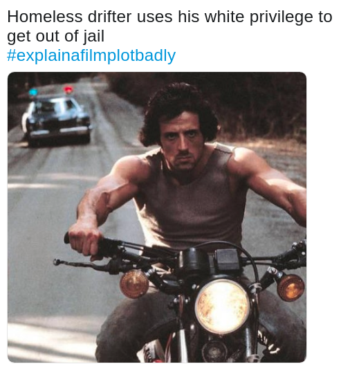 bad explanation of the plot of the movie 'First Blood' with Sylvester Stallone