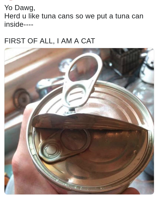 'Pimp My Ride' meme with pic of a tin can inside a tin can