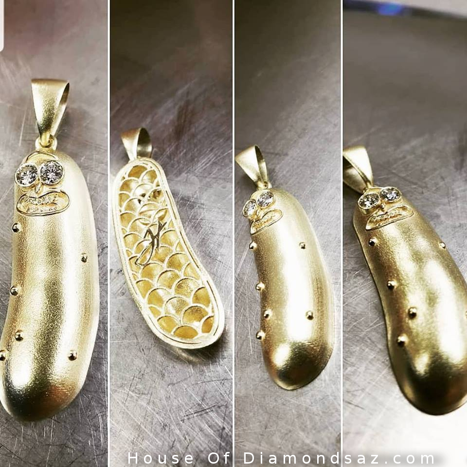 gold bedazzled Pickle Rick pendant