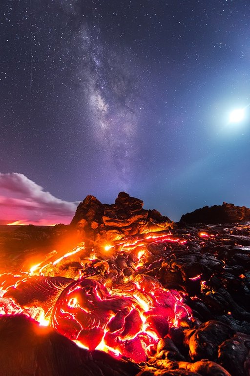 cool pic of a lava river at night
