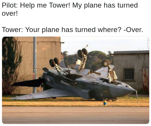 joke about procedure words with pic of an upside down plane