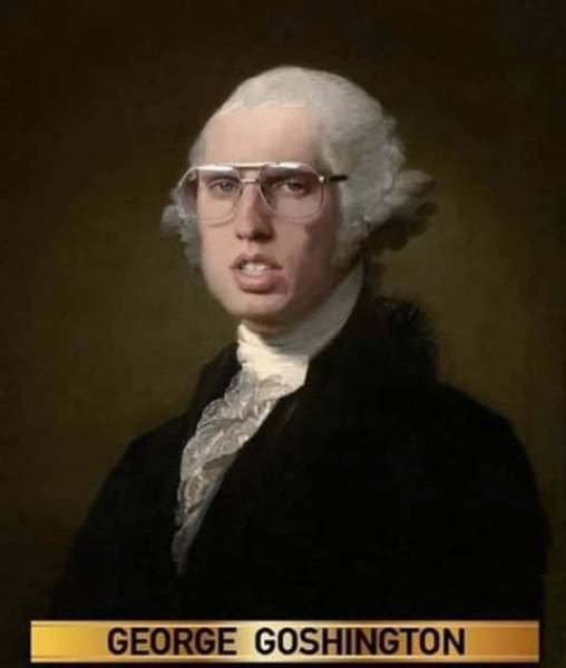 portrait of a mashup between George Washington and Napoleon Dynamite