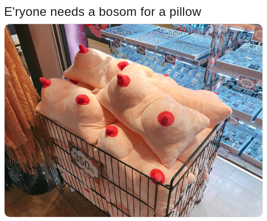 cart full of pillows shaped like a woman's chest