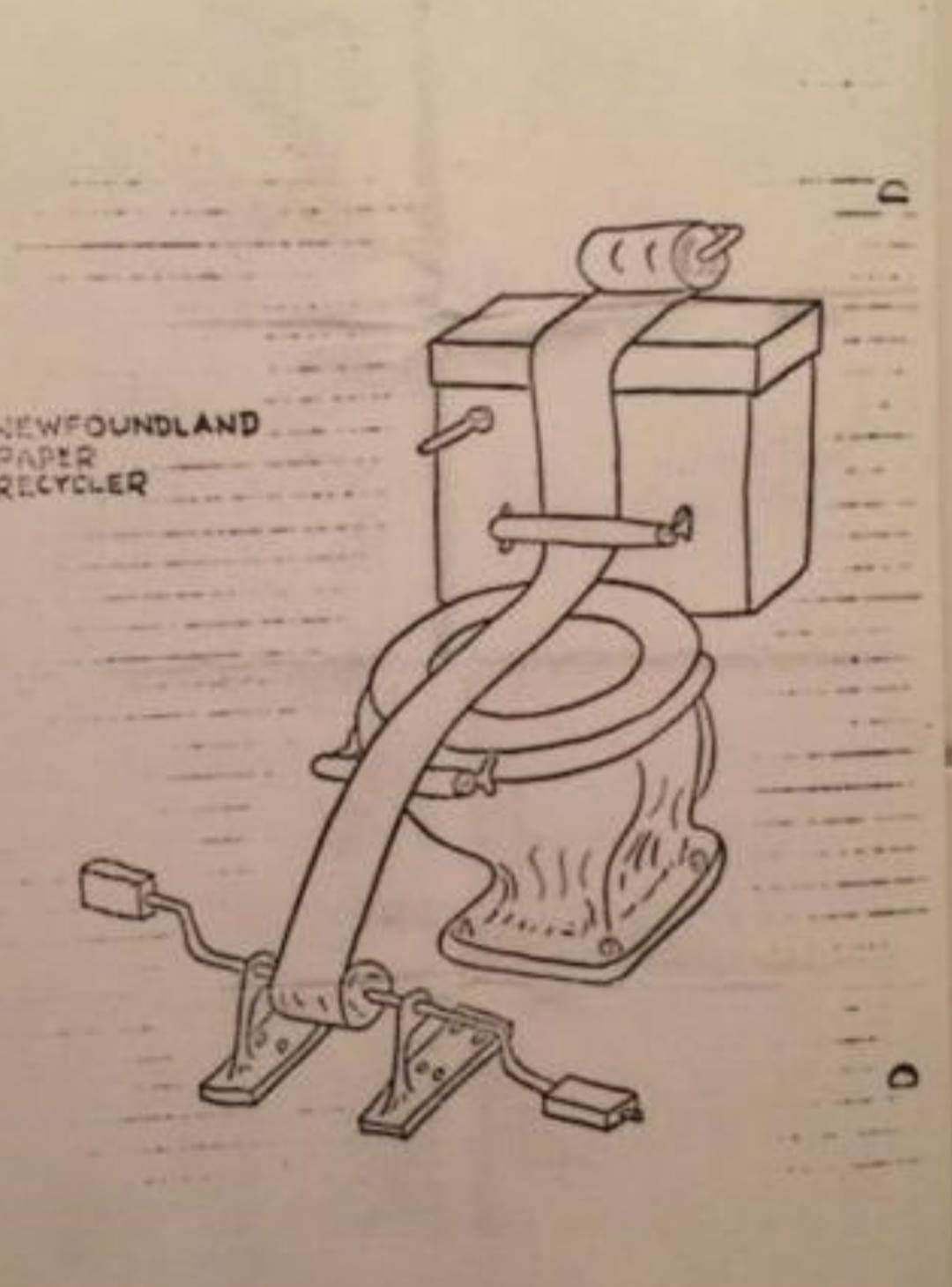sketch of a pedal power toilet paper machine