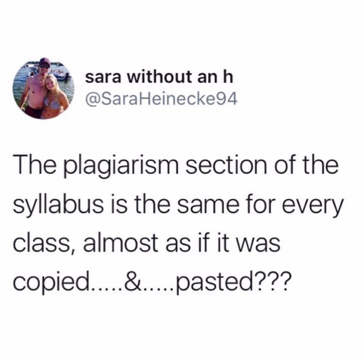 pockets snack holes - sara without an h Heinecke94 The plagiarism section of the syllabus is the same for every class, almost as if it was copied.....&.....pasted???