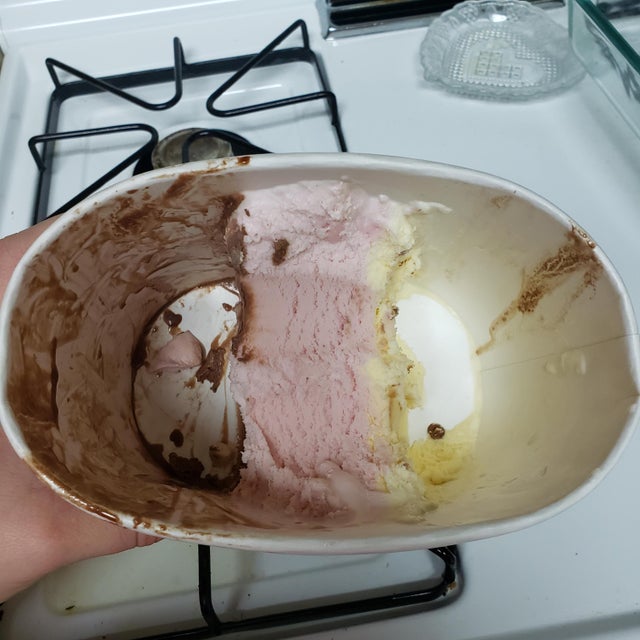 gelato taken from the neapolitan and only left the strawberry