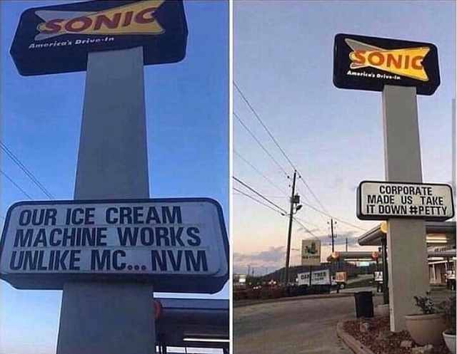 our ice cream machine works unlike mc nvm - Sonic Sonic American Dolvere Corporate Made Us Take It Down Our Ice Cream Machine Works Un Mc... Nvm
