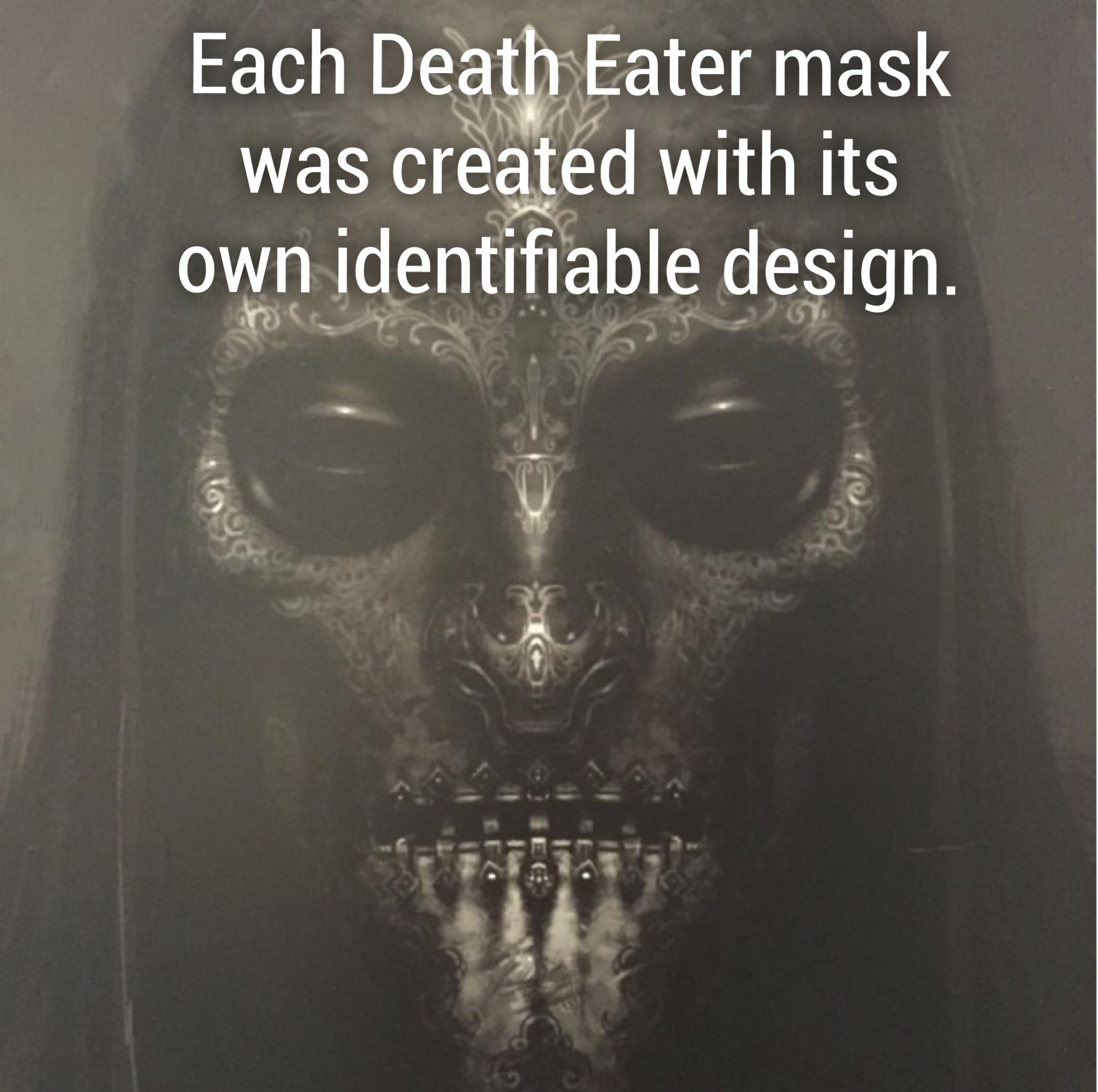 Death Eaters - Each Death Eater mask was created with its own identifiable design.
