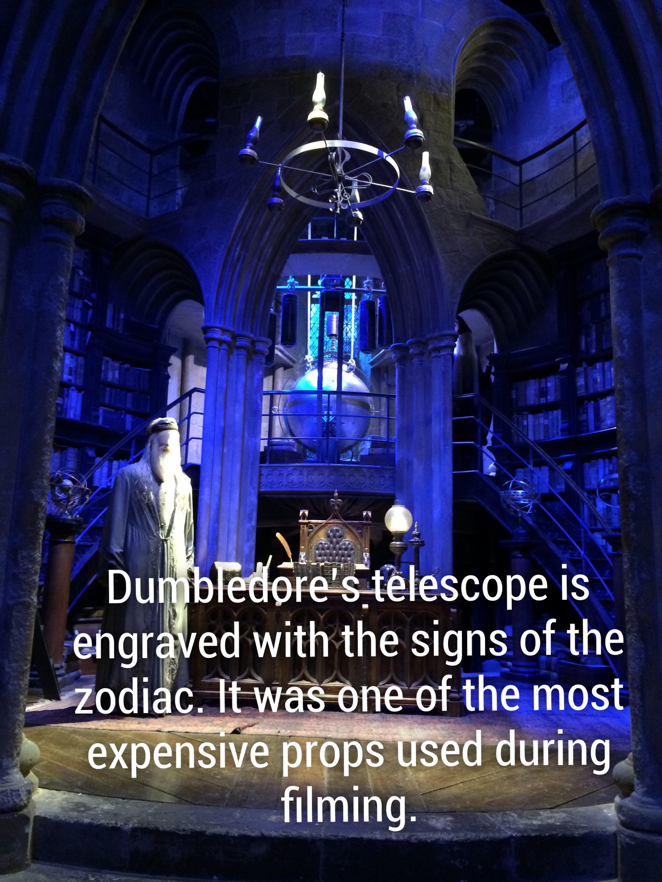 warner bros. studios, leavesden - Dumbledore's telescope is engraved with the signs of the Zodiac. It was one of the most expensive props used during filming.