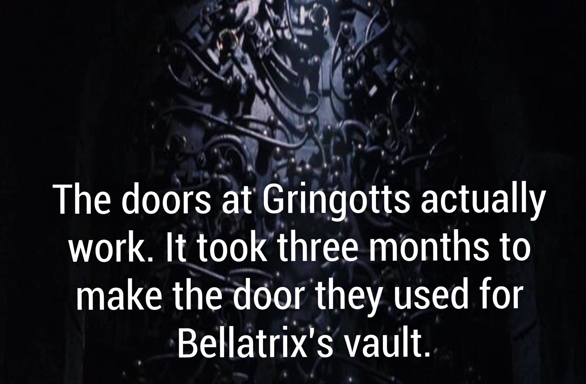 darkness - The doors at Gringotts actually work. It took three months to make the door they used for Bellatrix's vault.