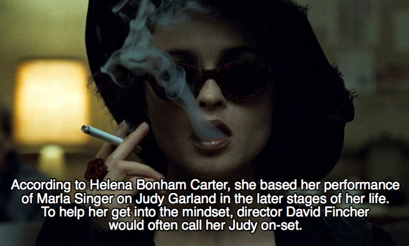 fight club marla - According to Helena Bonham Carter, she based her performance of Marla Singer on Judy Garland in the later stages of her life. To help her get into the mindset, director David Fincher would often call her Judy onset.