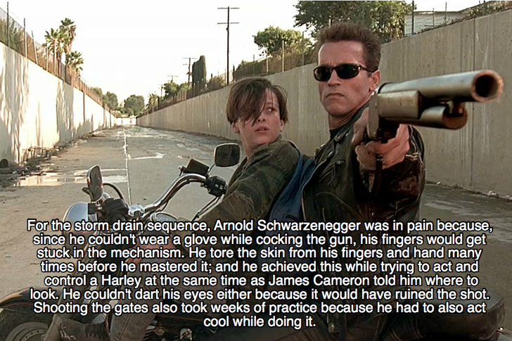 Terminator 2 fact about Schwarzenegger hurting himself during filming