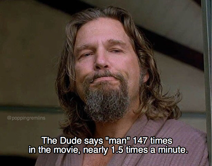 The Big Lebowski has the word 'man' said 147 by The Dude.