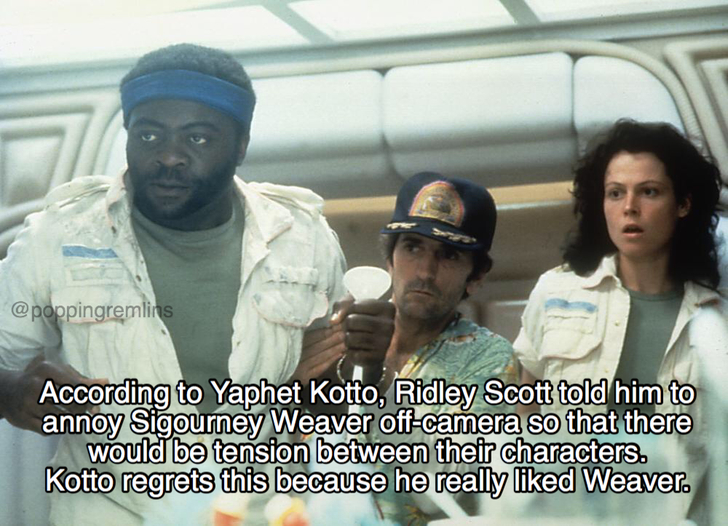 harry dean stanton yaphet kotto alien - According to Yaphet Kotto, Ridley Scott told him to annoy Sigourney Weaver offcamera so that there would be tension between their characters. Kotto regrets this because he really d Weaver.