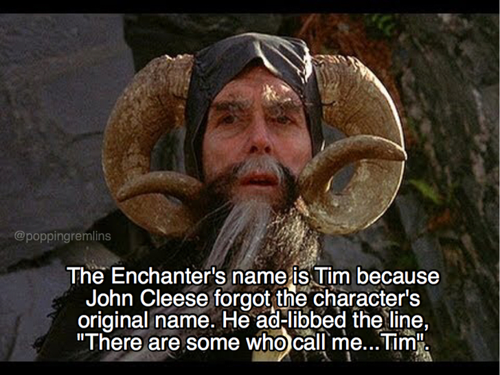 there are some who call me tim - The Enchanter's name is Tim because John Cleese forgot the character's original name. He adlibbed the line, "There are some who call me... Tim".