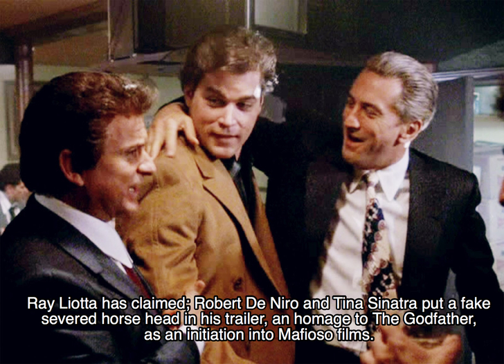 goodfellas facts - movie stills goodfellas - Ray Liotta has claimed; Robert De Niro and Tina Sinatra put a fake severed horse head in his trailer, an homage to The Godfather, as an initiation into Mafioso films.