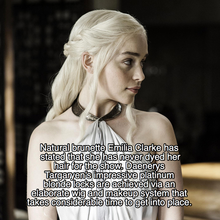 game of thrones daenerys tyrion jon snow - Natural brunette Emilia Clarke has stated that she has never dyed her hair for the show. Daenerys Targaryen's impressive platinum blonde locks are achieved via an elaborate wig and makeup system that takes consid