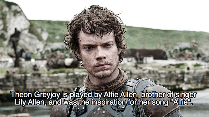 alfie allen game of thrones - Theon Greyjoy is played by Alfie Allen, brother of singer Lily Allen, and was the inspiration for her song "Alfie".