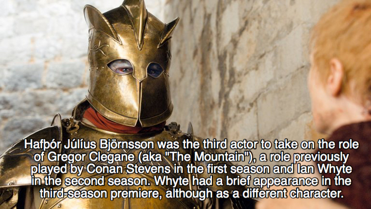 photo caption - Hafr Jlus Bjrnsson was the third actor to take on the role of Gregor Clegane aka "The Mountain", a role previously played by Conan Stevens in the first season and lan Whyte in the second season. Whyte had a brief appearance in the third se