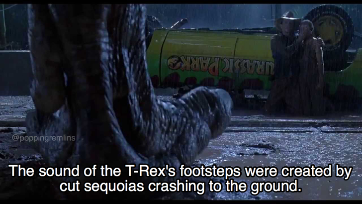 jurassic park - Ne Time The sound of the TRex's footsteps were created by cut sequoias crashing to the ground.