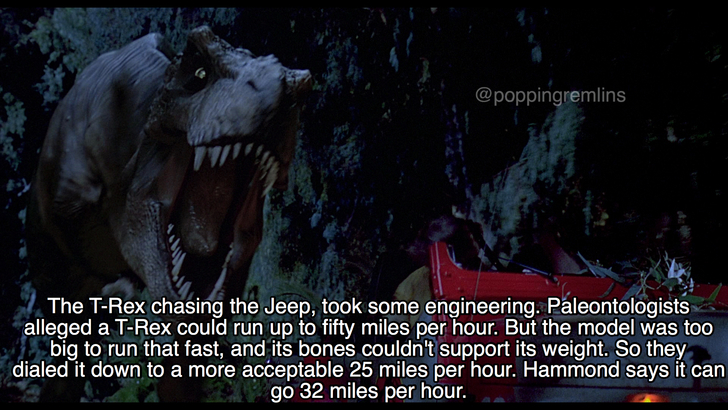 harry strickland running - The TRex chasing the Jeep, took some engineering. Paleontologists alleged a TRex could run up to fifty miles per hour. But the model was too big to run that fast, and its bones couldn't support its weight. So they dialed it down