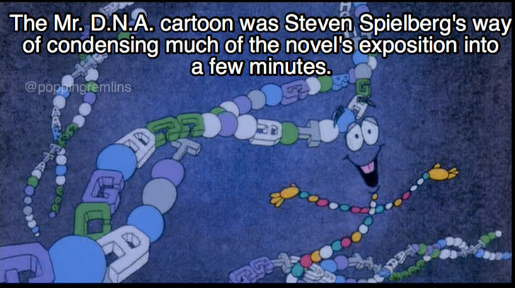 jurassic park dna cartoon - The Mr. D.N.A. cartoon was Steven Spielberg's way of condensing much of the novel's exposition into a few minutes.
